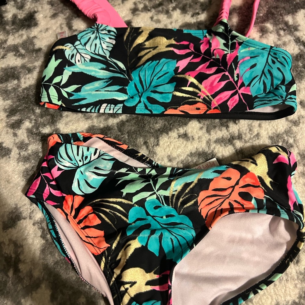 SO Tropical Print Kids Swim Bikini - Black, Pink, Green, Orange
